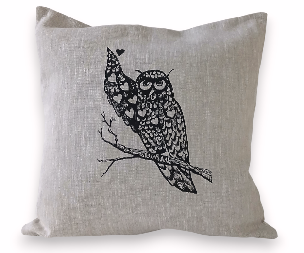 Pöllö 100% pellava koristetyynynpäällinen